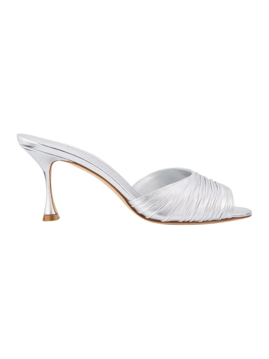 Manolo Blahnik Pirua Ruched Metallic Mule Sandals