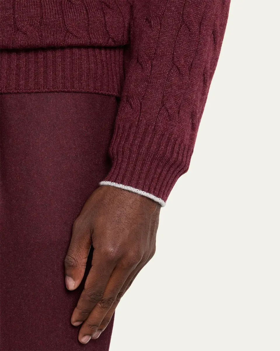 Brunello Cucinelli Men's Cashmere Cable Knit Crewneck Sweater | Thumbnail 4 Brunello Cucinelli Men's Cashmere Cable Knit Crewneck Sweater | Thumbnail 4