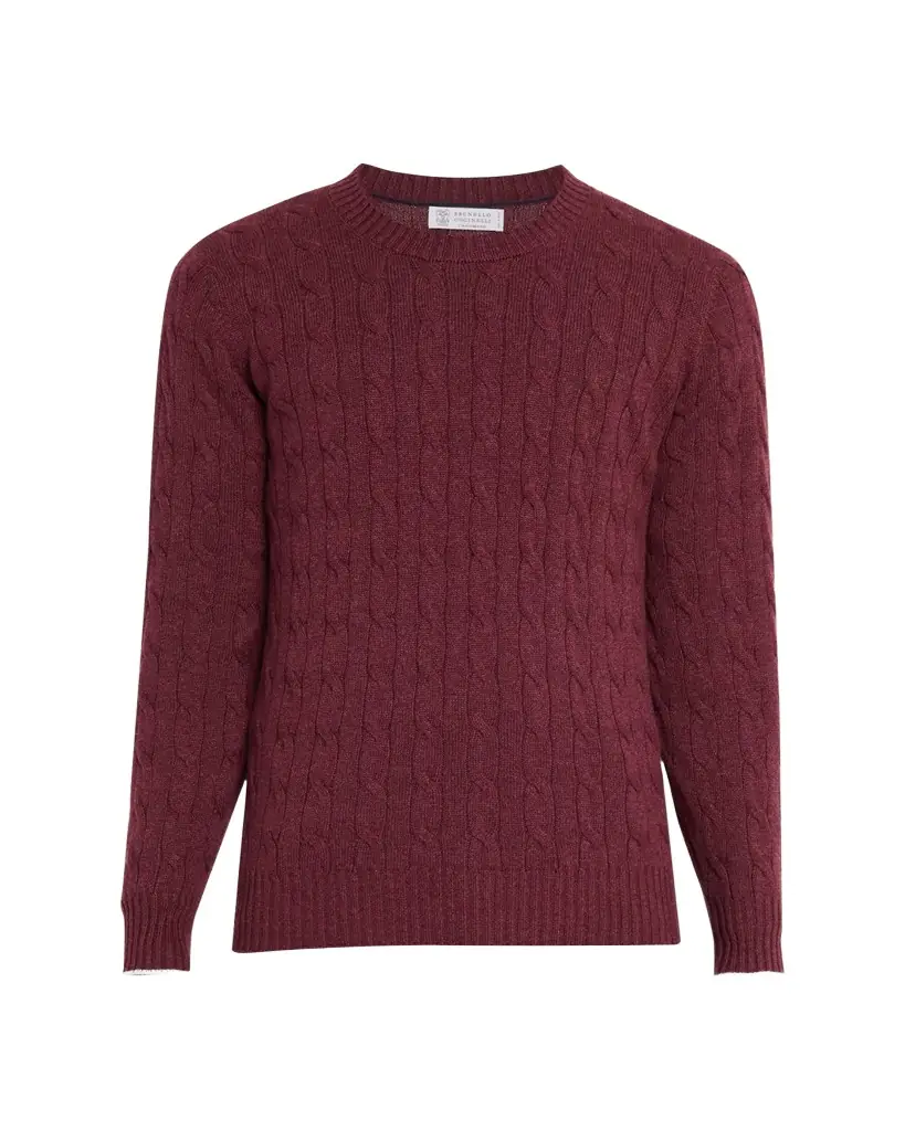 Brunello Cucinelli Men's Cashmere Cable Knit Crewneck Sweater | Image 1 Brunello Cucinelli Men's Cashmere Cable Knit Crewneck Sweater | Image 1