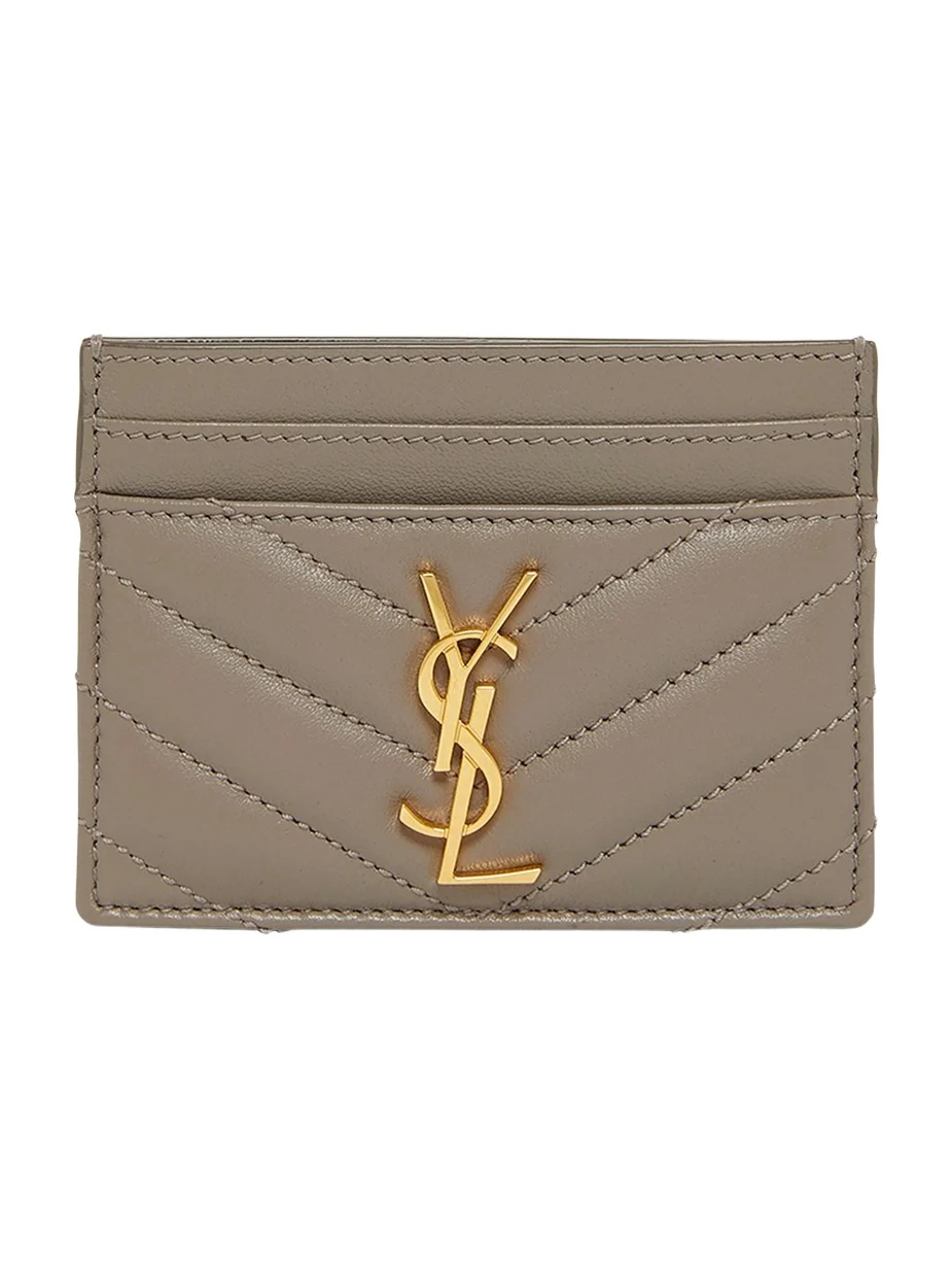 Saint Laurent Cassandre YSL Monogram Card Case in Quilted Smooth Leather