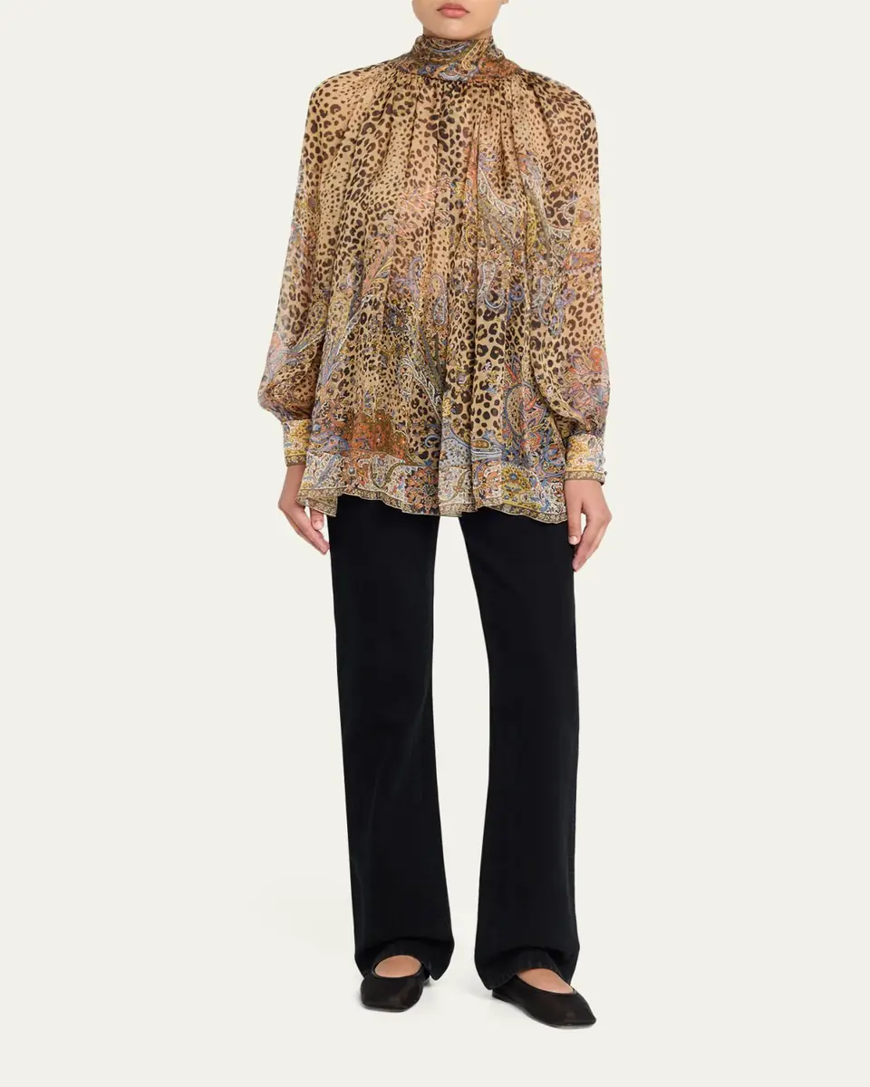 Etro Animal Paisley-Print Silk Scarf-Neck Blouse | Thumbnail 2