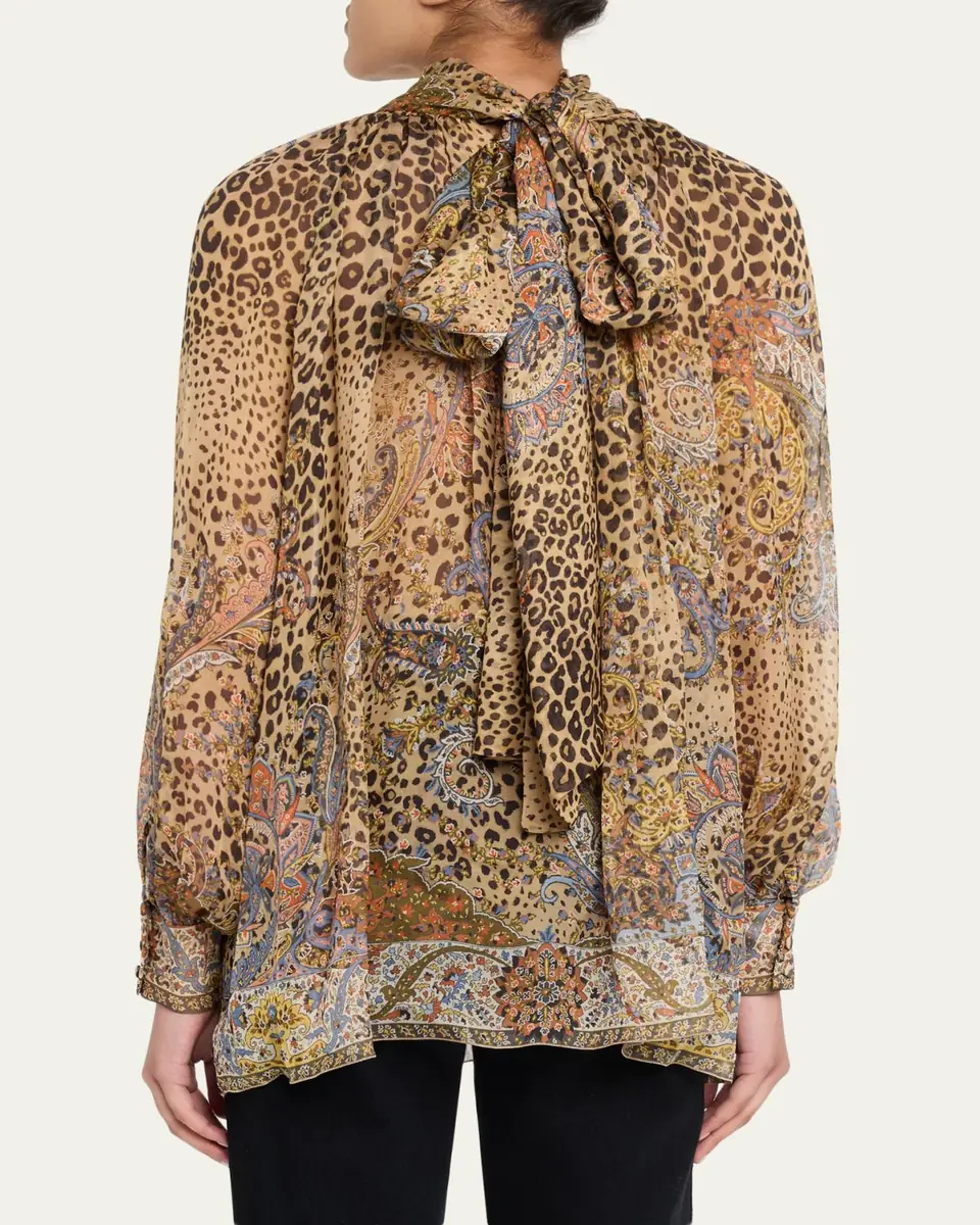 Etro Animal Paisley-Print Silk Scarf-Neck Blouse | Thumbnail 3