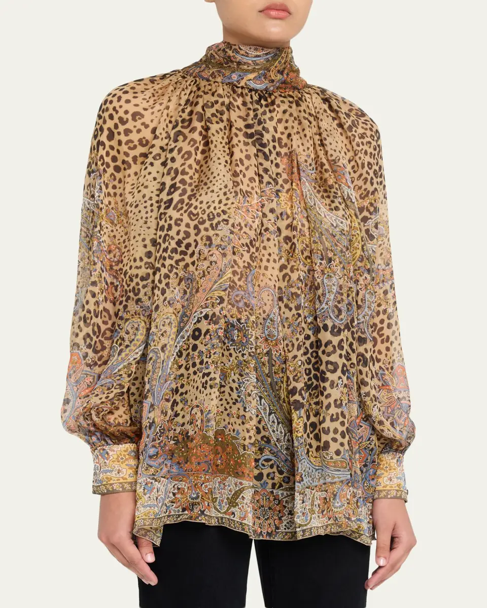 Etro Animal Paisley-Print Silk Scarf-Neck Blouse | Thumbnail 4