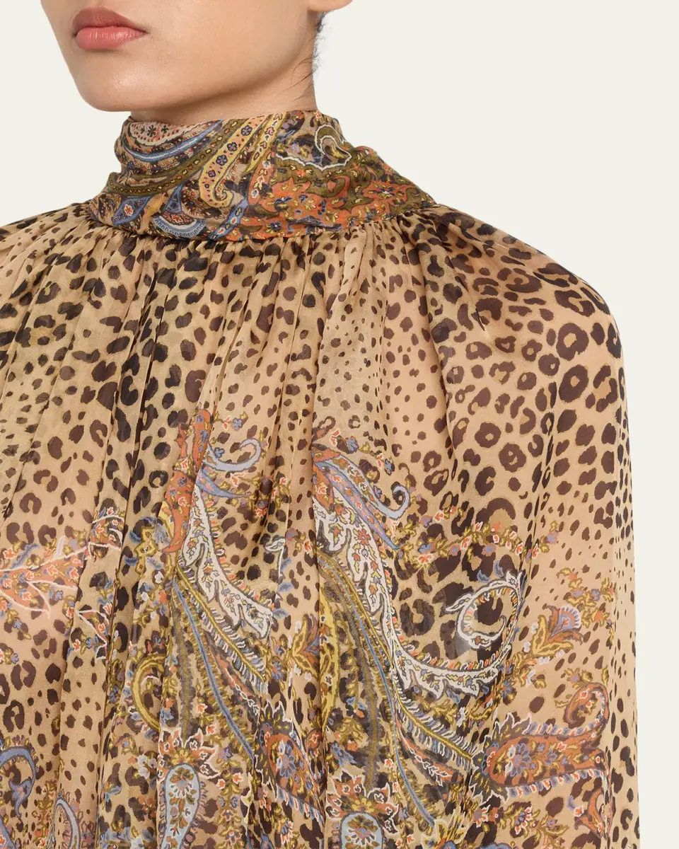 Etro Animal Paisley-Print Silk Scarf-Neck Blouse | Thumbnail 5