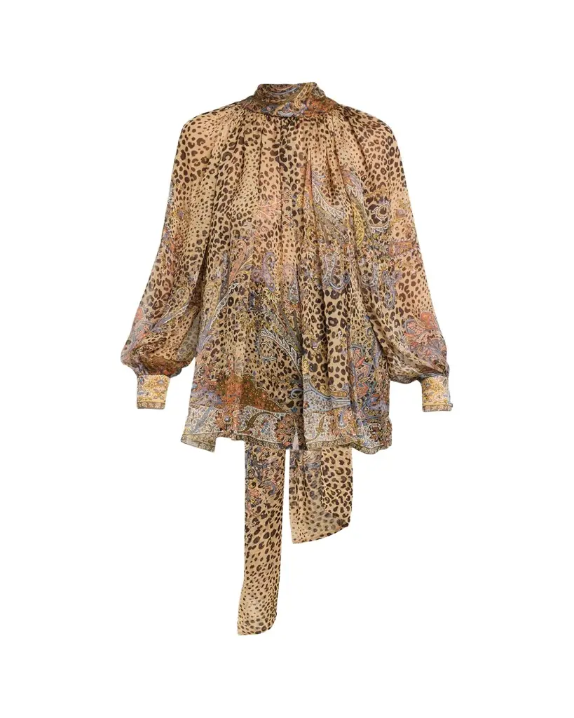 Etro Animal Paisley-Print Silk Scarf-Neck Blouse | Image 1 Etro Animal Paisley-Print Silk Scarf-Neck Blouse | Image 1