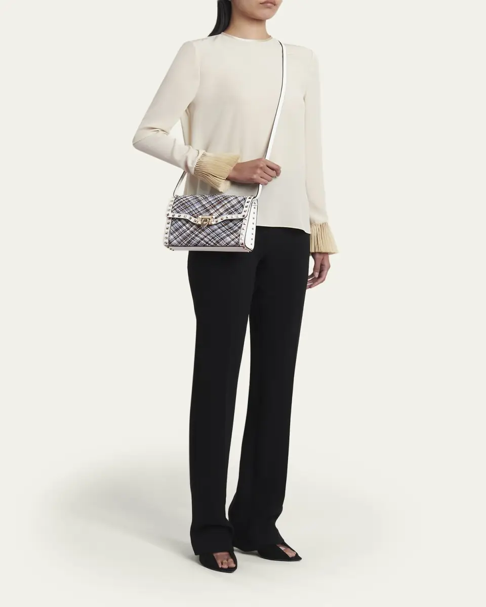 Valentino Garavani Small Woven Leather-Trim Rockstud Crossbody Bag | Thumbnail 5 Valentino Garavani Small Woven Leather-Trim Rockstud Crossbody Bag | Thumbnail 5