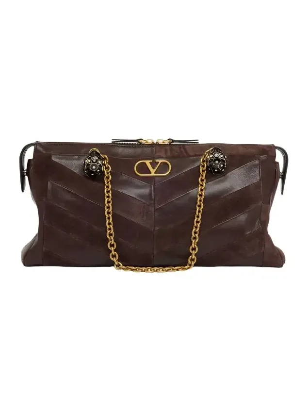 Panthea Medium Chevron Leather & Suede Shoulder Bag