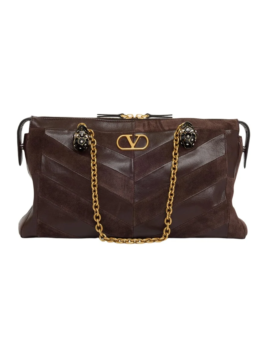Valentino Garavani Panthea Medium Chevron Leather & Suede Shoulder Bag