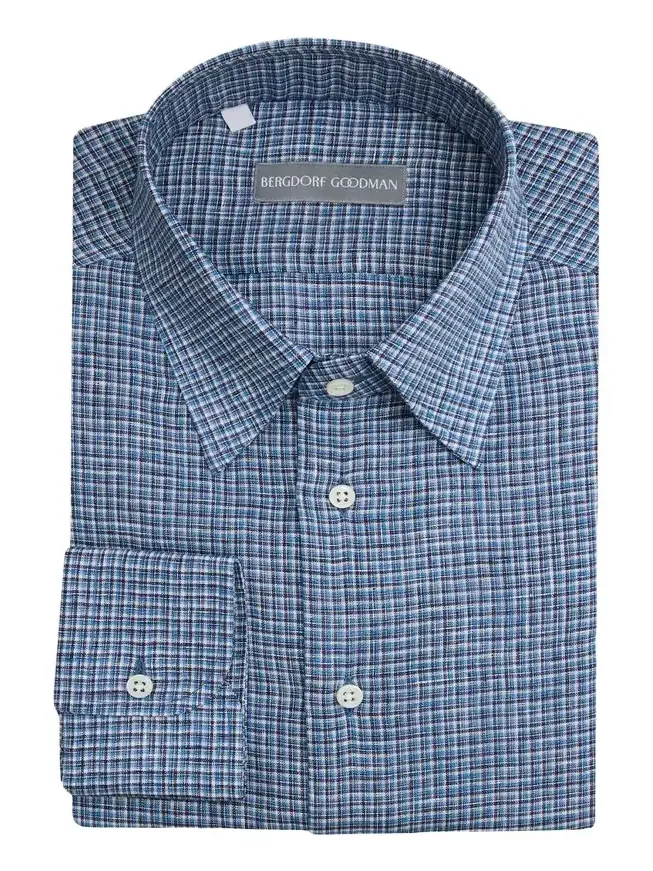 Men's Cotton Micro-Check Point Collar Dress Shirt Men's Cotton Micro-Check Point Collar Dress Shirt