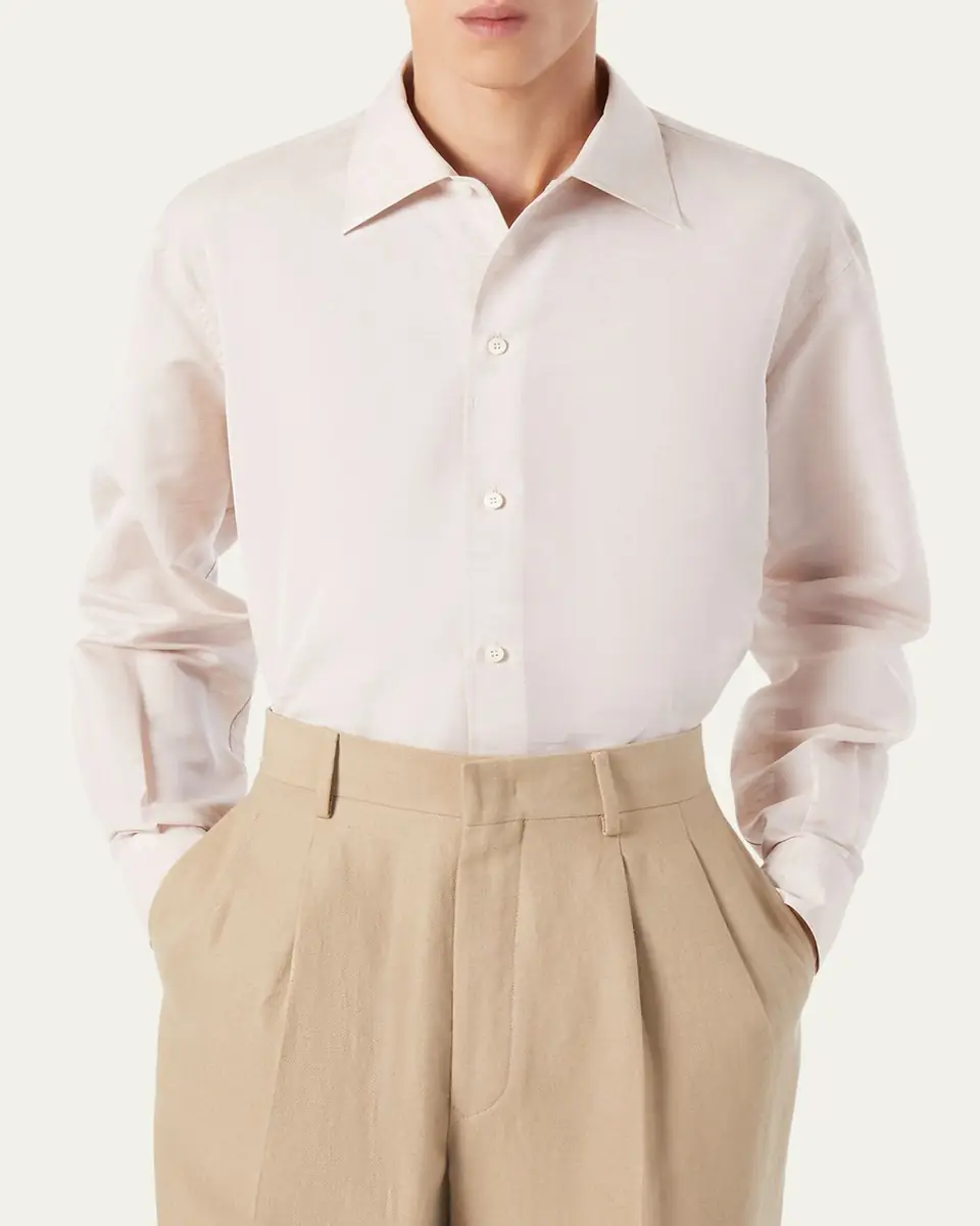 Loro Piana Men's Franco Linen and Cotton Sport Shirt | Thumbnail 4 Loro Piana Men's Franco Linen and Cotton Sport Shirt | Thumbnail 4