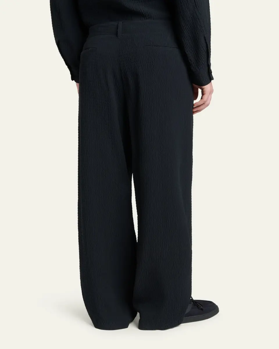 Giorgio Armani Men's Seersucker Wide-Leg Trousers | Thumbnail 3 Giorgio Armani Men's Seersucker Wide-Leg Trousers | Thumbnail 3