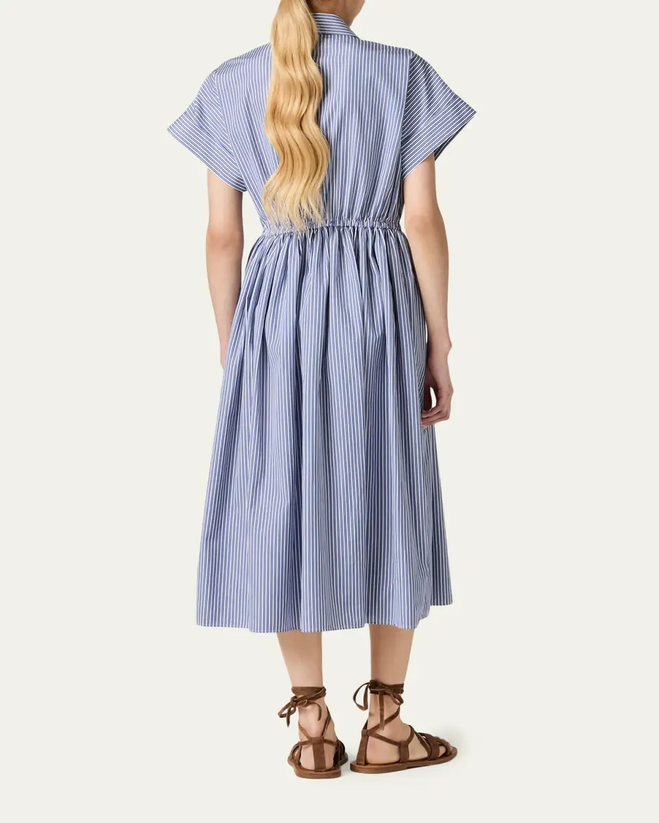 Miu Miu Short-Sleeve Striped Cotton Poplin Midi Shirtdress | Thumbnail 3 Miu Miu Short-Sleeve Striped Cotton Poplin Midi Shirtdress | Thumbnail 3