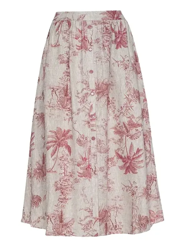 Seina Pleated Etoile-Print Linen Midi Skirt