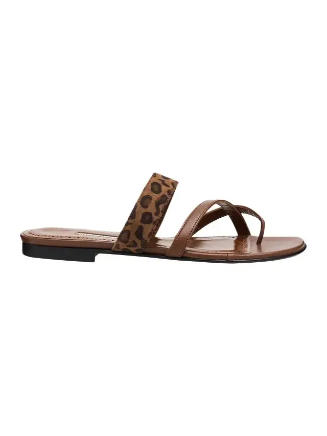 Susa Leather and Leopard-Printed Suede Crisscross Flat Sandals Susa Leather and Leopard-Printed Suede Crisscross Flat Sandals