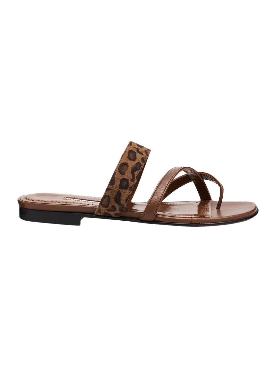 Susa Leather and Leopard-Printed Suede Crisscross Flat Sandals