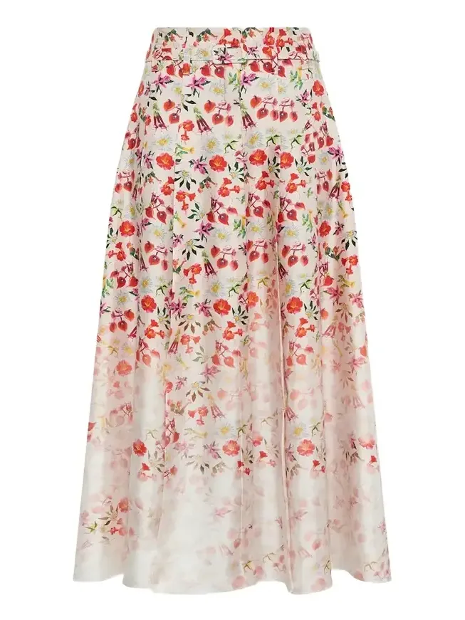 Dugald Degrade Floral Silk Pleated Midi Skirt With Belt Dugald Degrade Floral Silk Pleated Midi Skirt With Belt