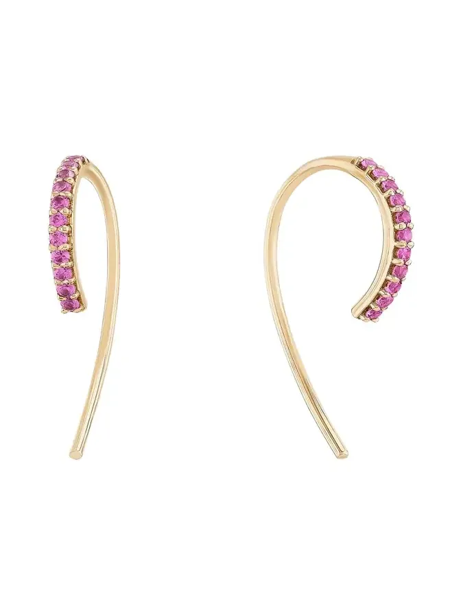 Mini Pink Sapphire Hooked on Hoop Earrings, 15mm Mini Pink Sapphire Hooked on Hoop Earrings, 15mm
