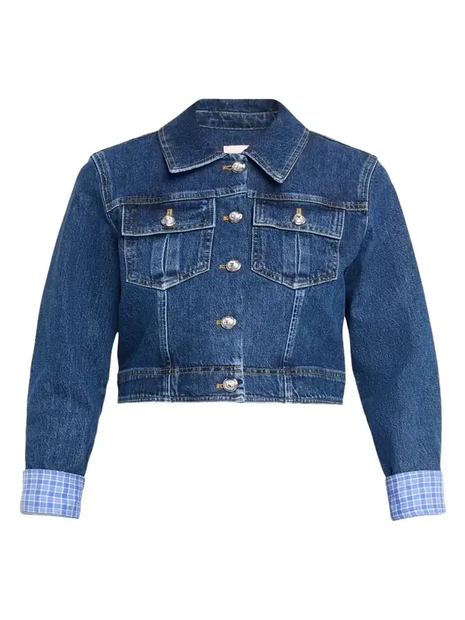 Lexie Gingham-Cuff Cropped Denim Jacket Lexie Gingham-Cuff Cropped Denim Jacket