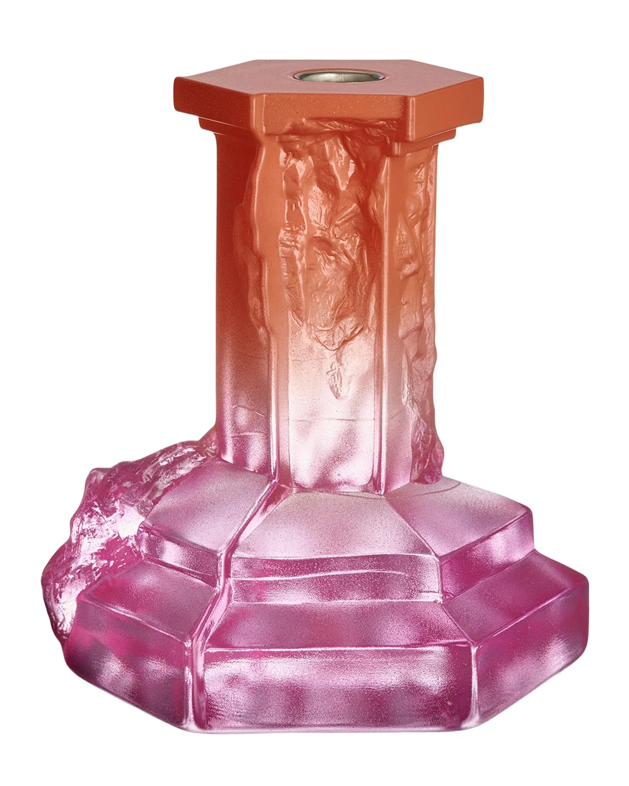 Kosta Boda Rocky Baroque Amber Haze Large Candlestick, 5.9"
