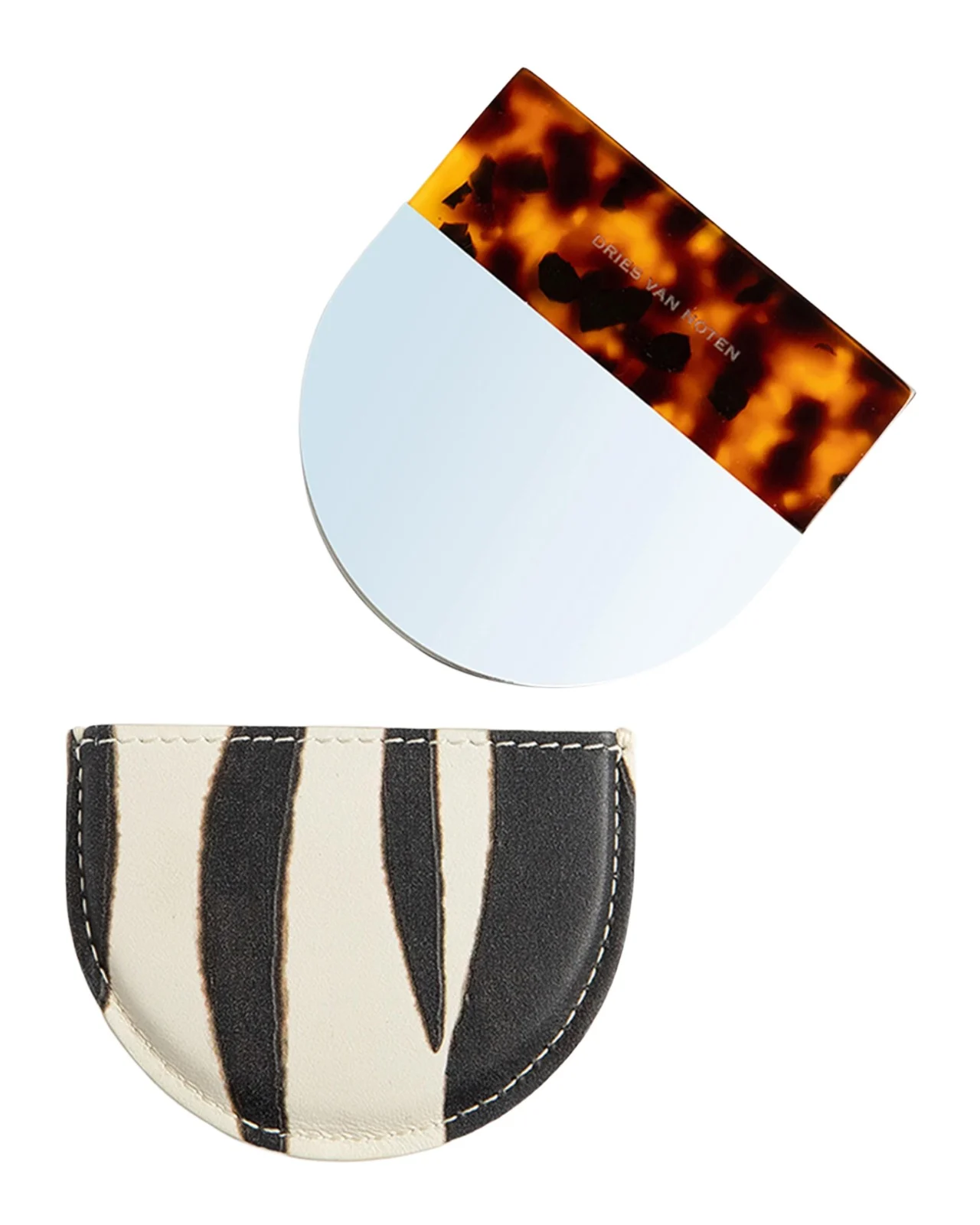 Dries Van Noten Zebra Print and Tortoiseshell Handheld Mirror