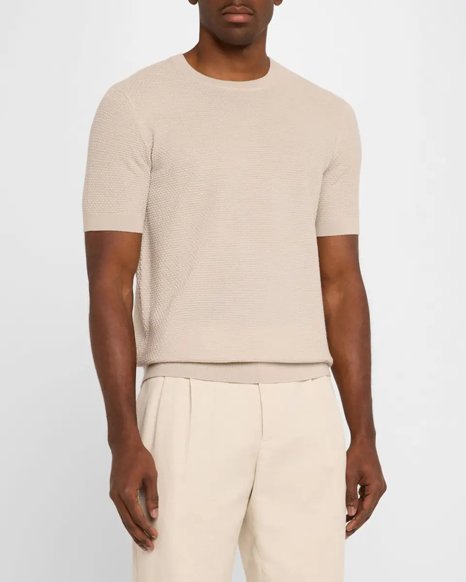 Emporio Armani Men's Textured Wool Short-Sleeve Crewneck Sweater | Thumbnail 3