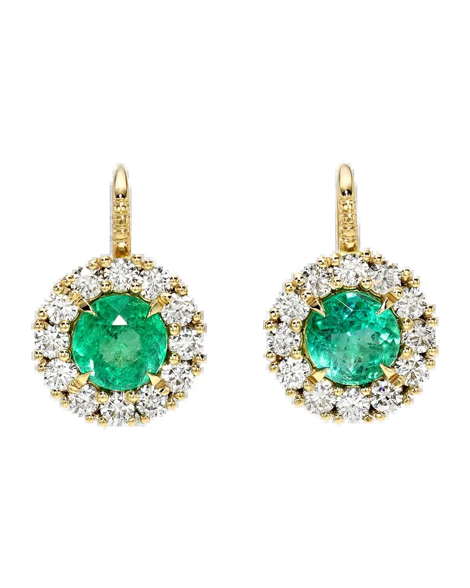 Retrouvaí 14K Emerald with Diamond Halo Heirloom Earrings | Thumbnail 2
