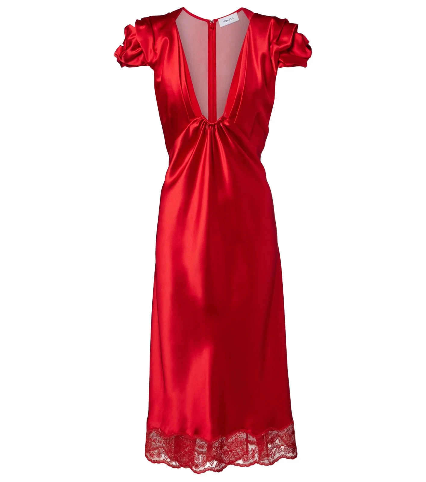 Lace-trimmed satin midi dress Lace-trimmed satin midi dress