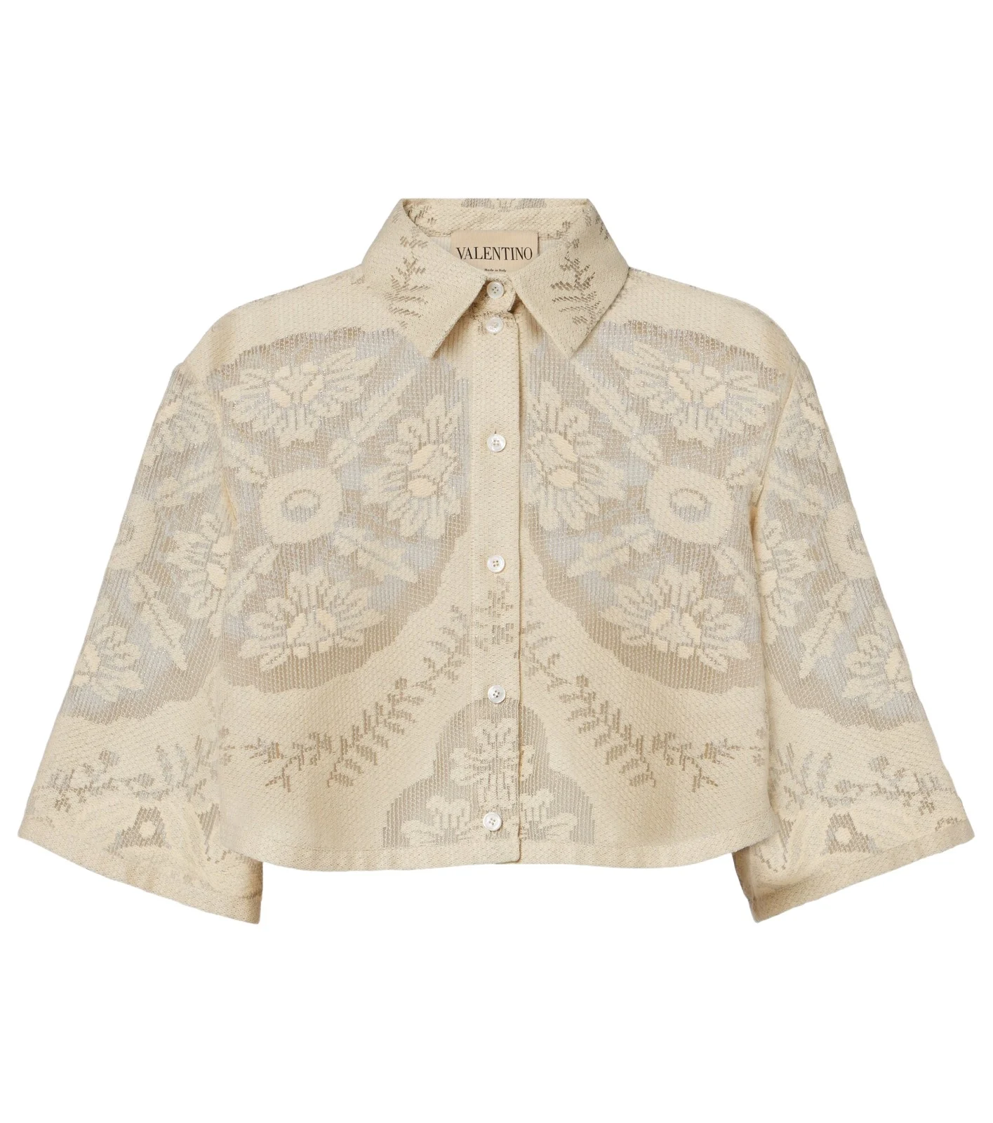 Floral cropped cotton-blend shirt Floral cropped cotton-blend shirt