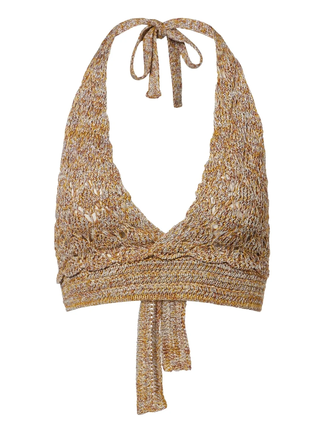 Valentino Garavani Open-knit linen-blend lamé crop top