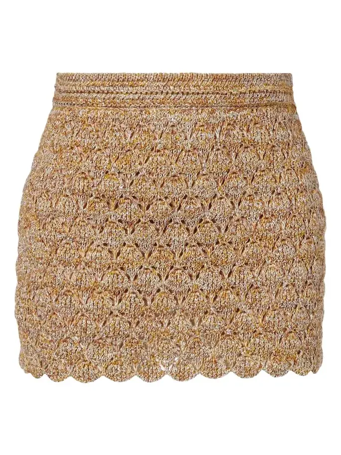 Open-knit linen-blend lamé miniskirt
