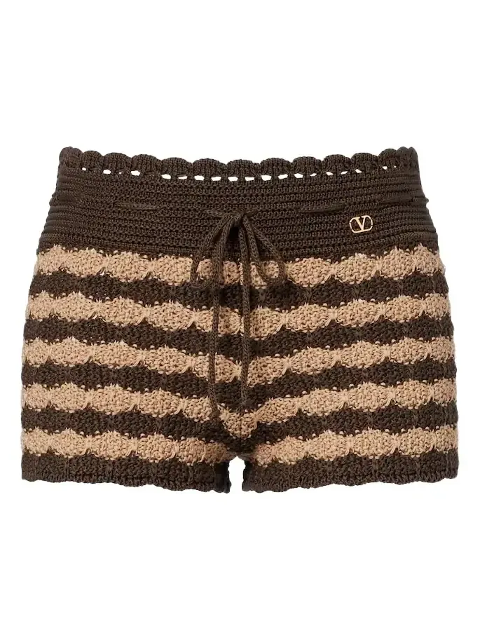 Striped knitted cotton shorts