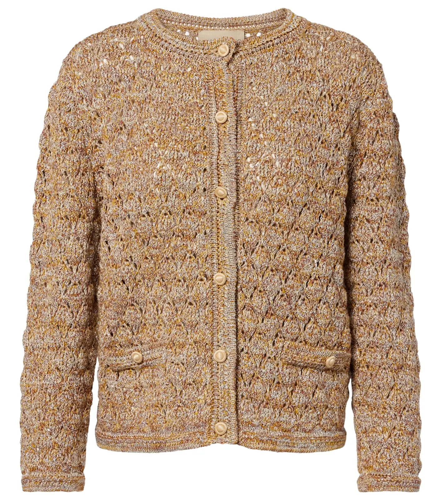 Open-knit linen-blend lamé cardigan Open-knit linen-blend lamé cardigan