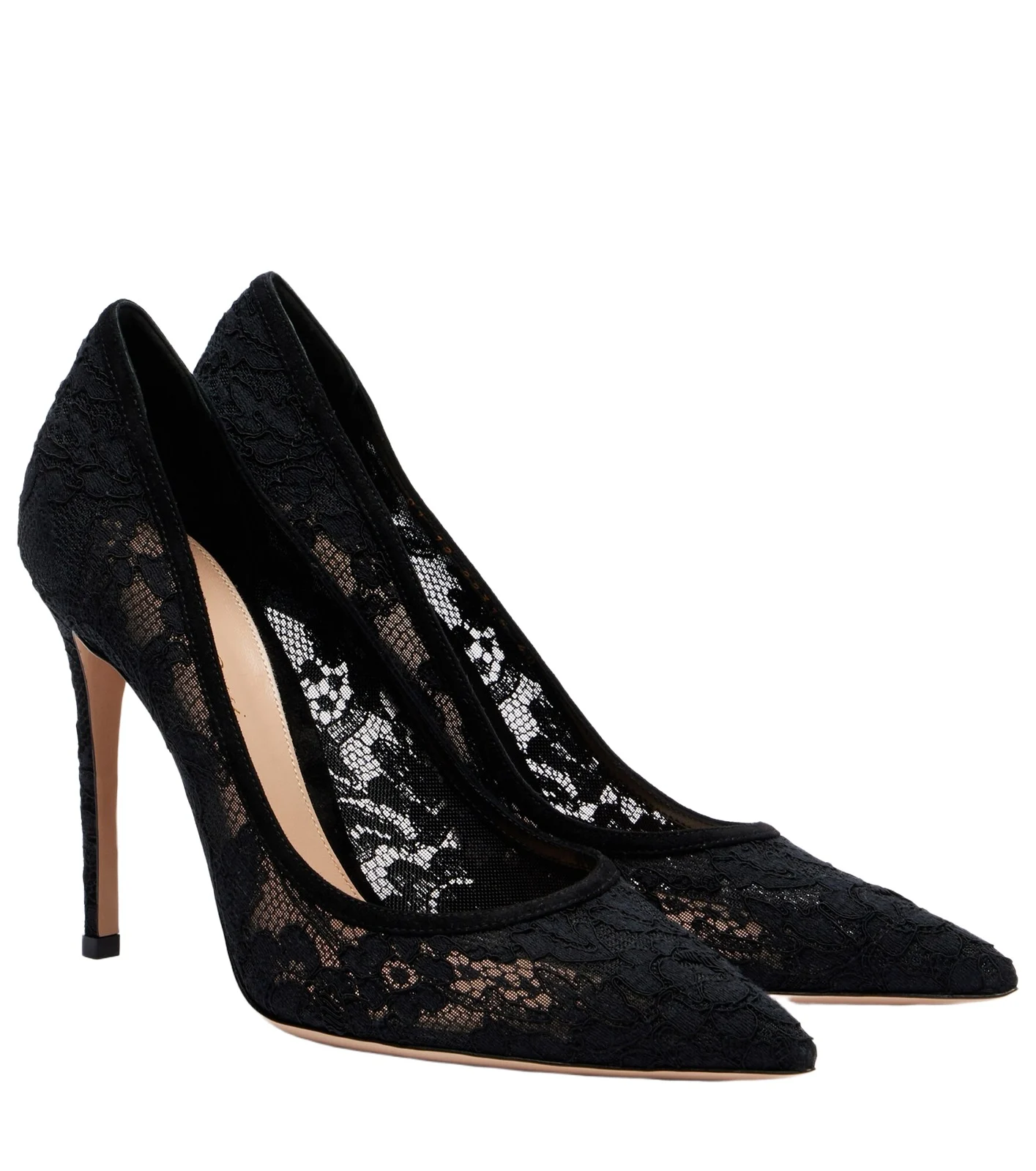 Claudia suede-trimmed lace pumps