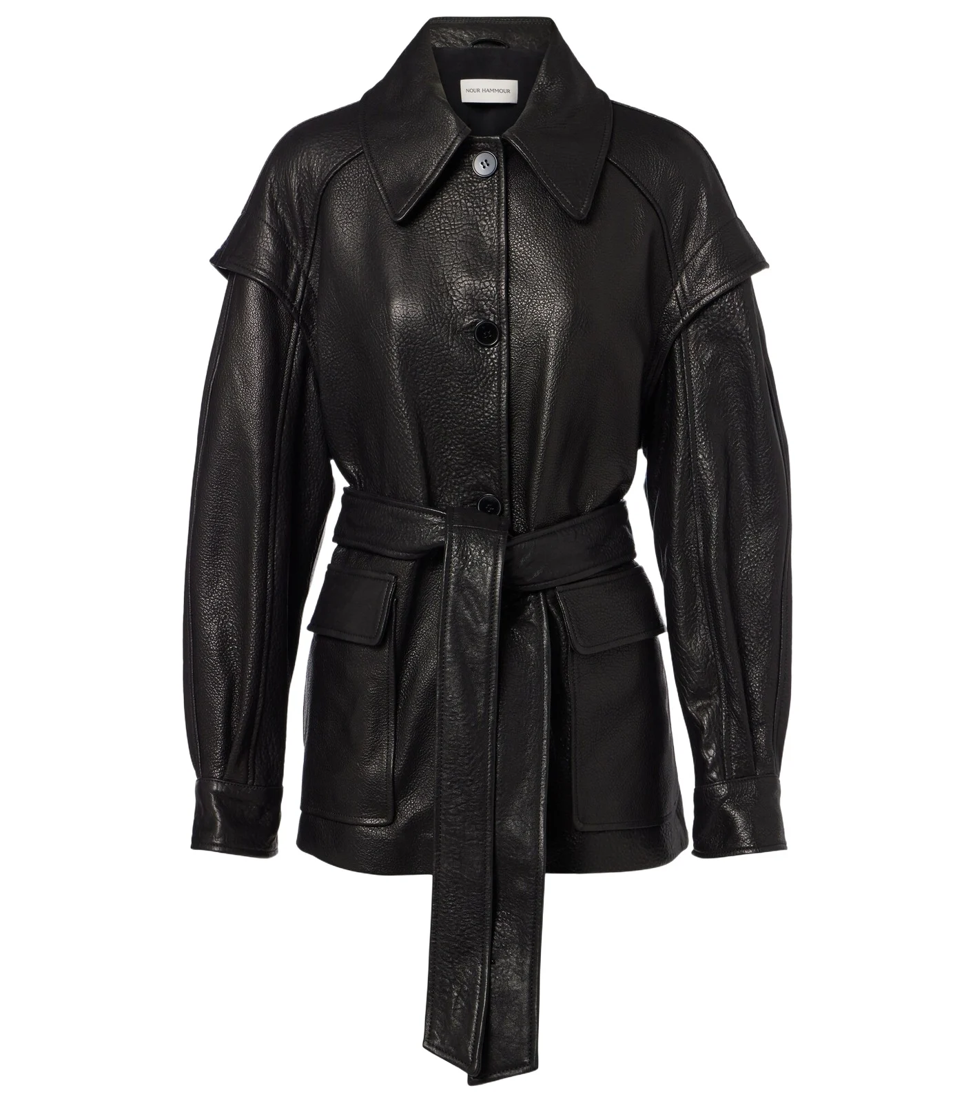 Nour Hammour Perrin belted leather jacket