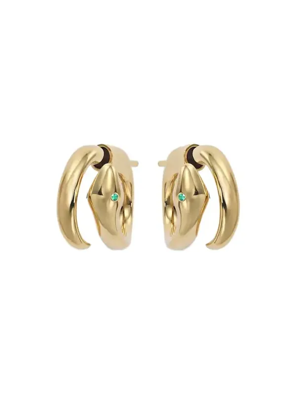 Spiral Cobra 18kt gold earrings with emeralds