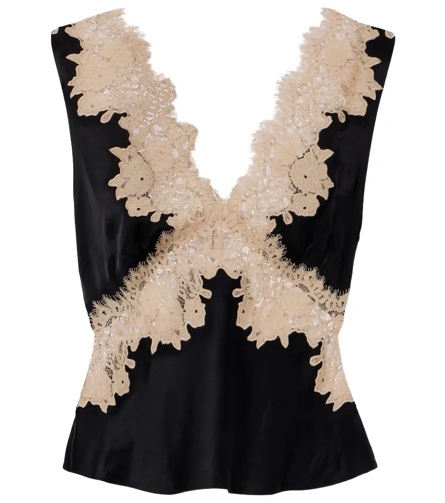 Rixo Emmie lace-trimmed satin top | Image 1 Rixo Emmie lace-trimmed satin top | Image 1