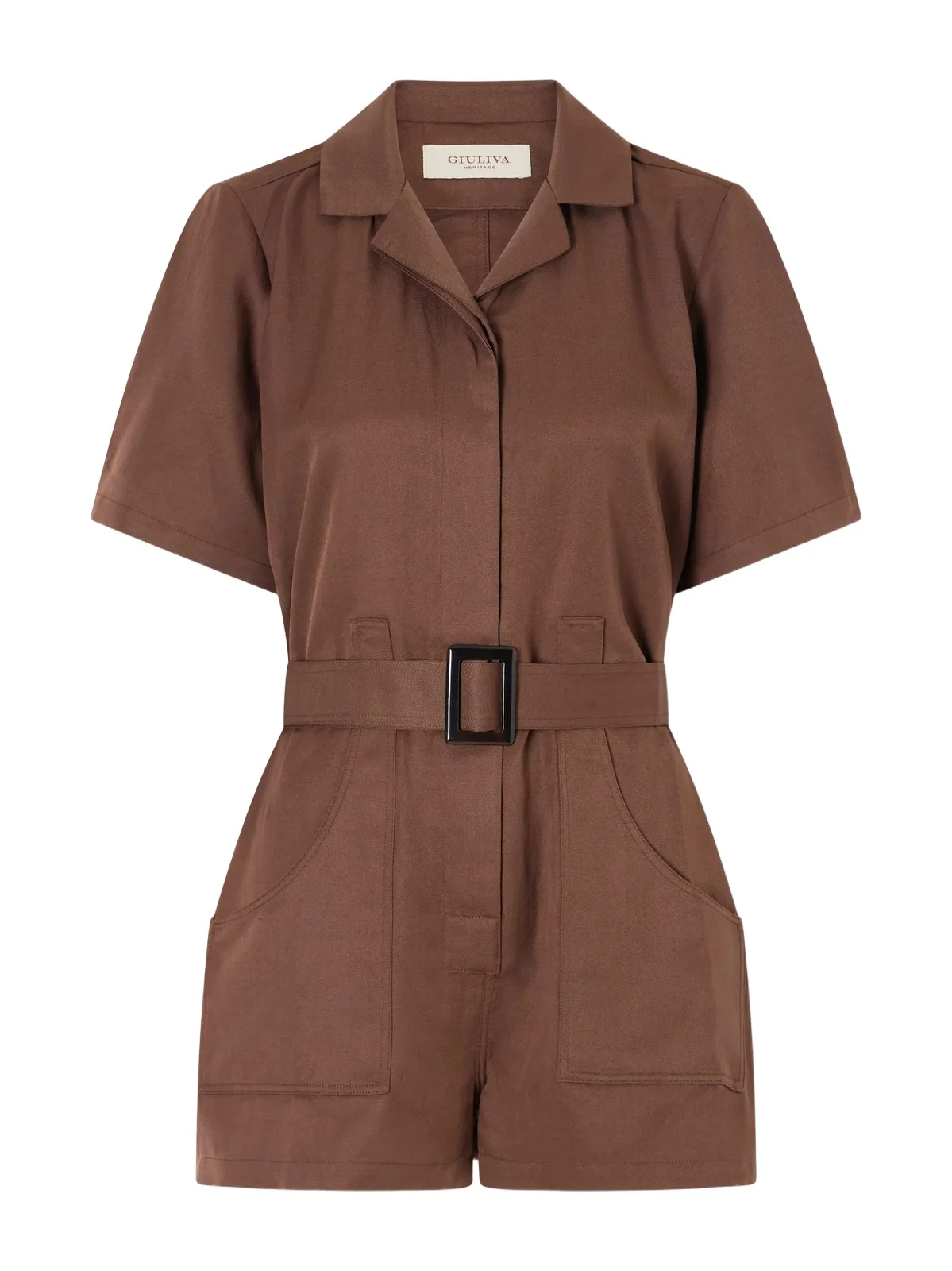 Giuliva Heritage Sienna Belted Silk And Linen-blend Playsuit - Brown