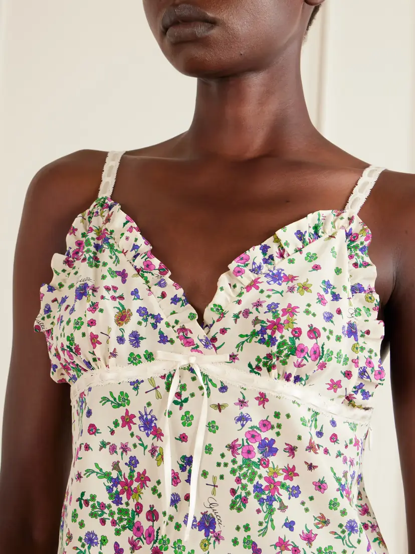 Gucci Floral-print Lace-trimmed Silk-crepe Mini Dress | Thumbnail 4 Gucci Floral-print Lace-trimmed Silk-crepe Mini Dress | Thumbnail 4