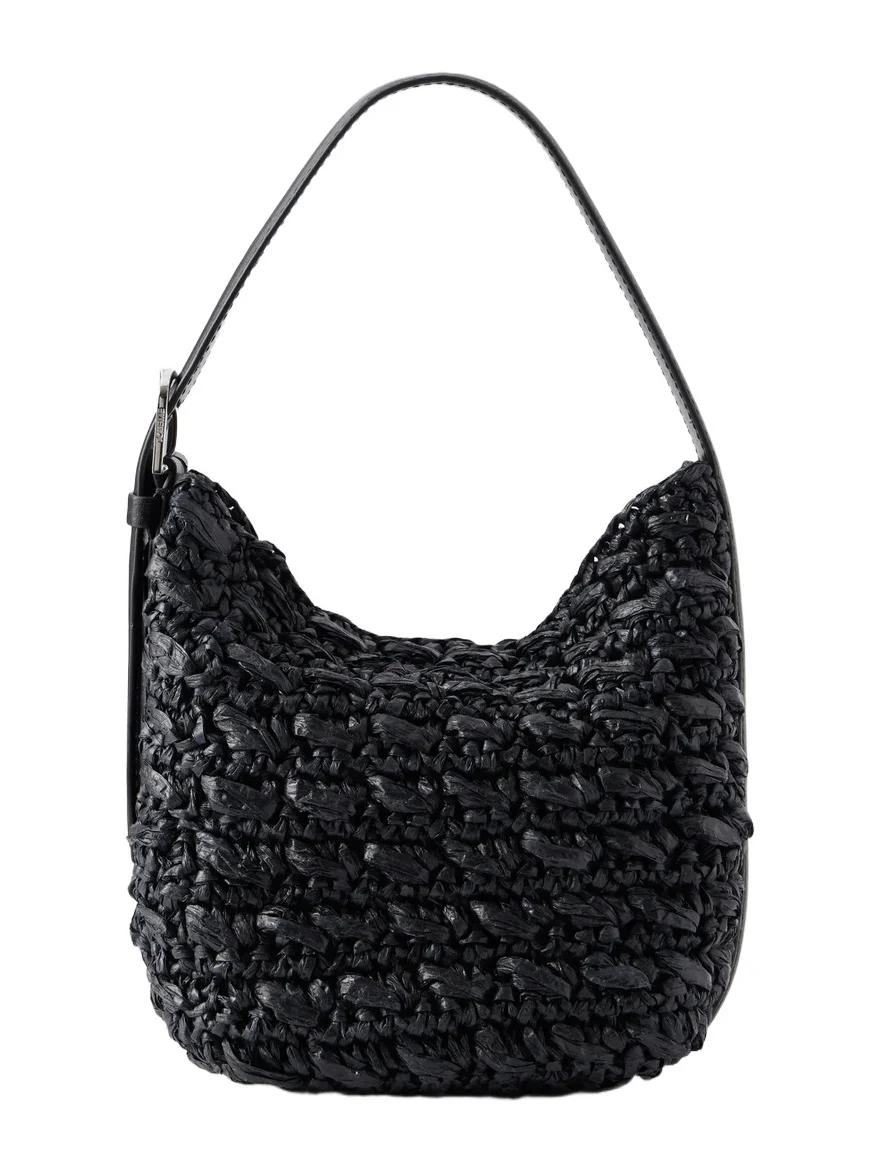Belted Small Leather-trimmed Raffia Shoulder Bag Belted Small Leather-trimmed Raffia Shoulder Bag
