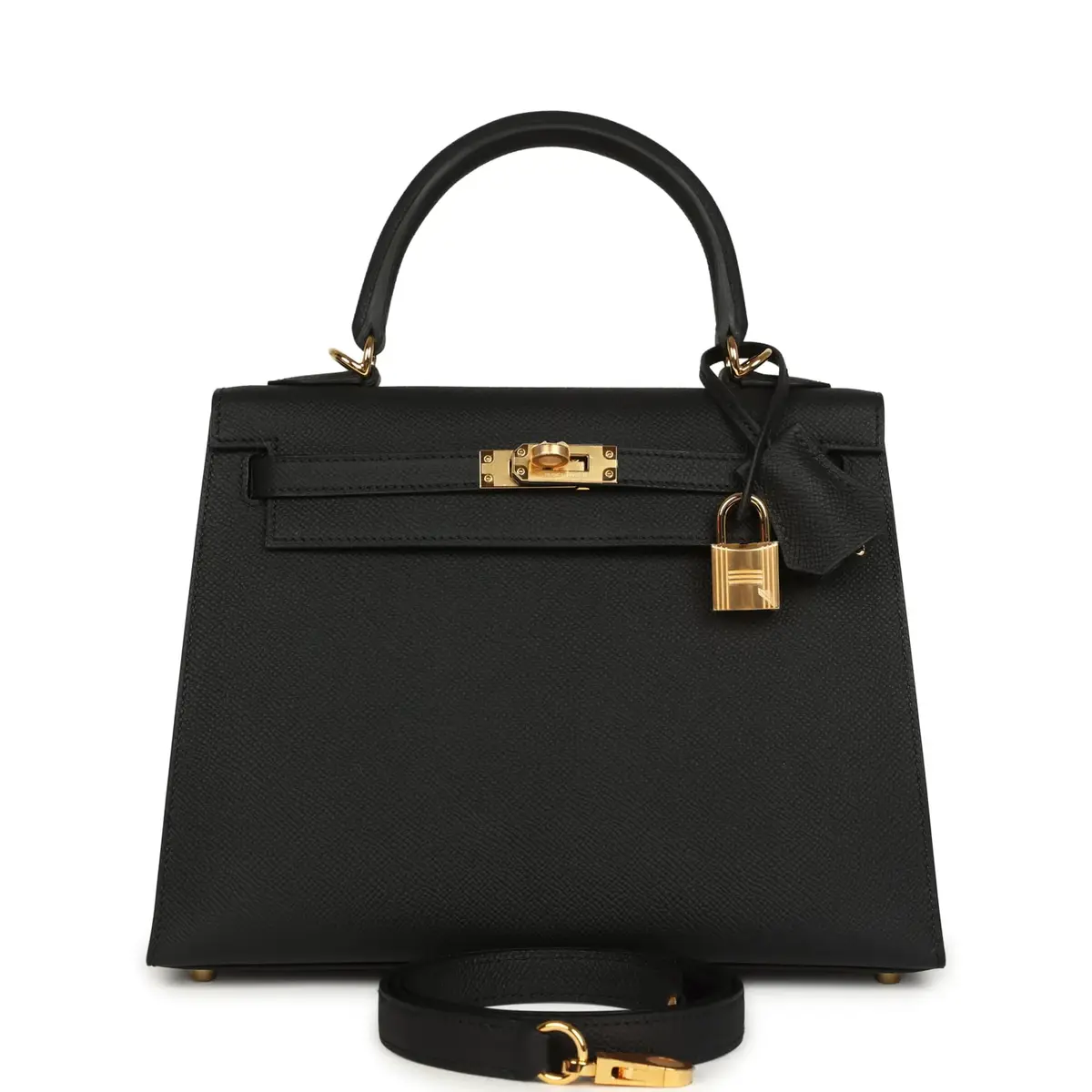 Hermes Kelly Sellier 25 Black Epsom Gold Hardware