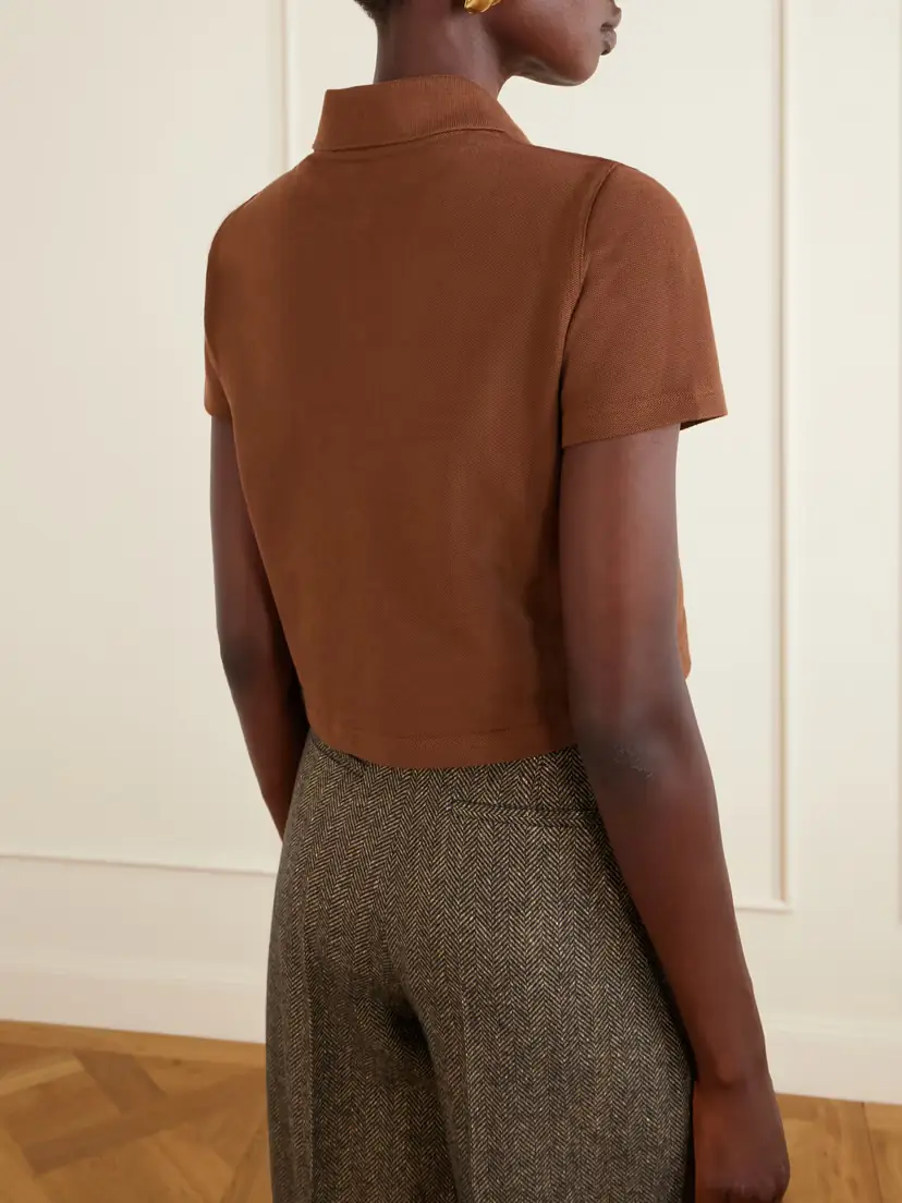 Saint Laurent Cassandre-embroidered Cropped Cotton-piqué Polo Shirt | Thumbnail 3 Saint Laurent Cassandre-embroidered Cropped Cotton-piqué Polo Shirt | Thumbnail 3