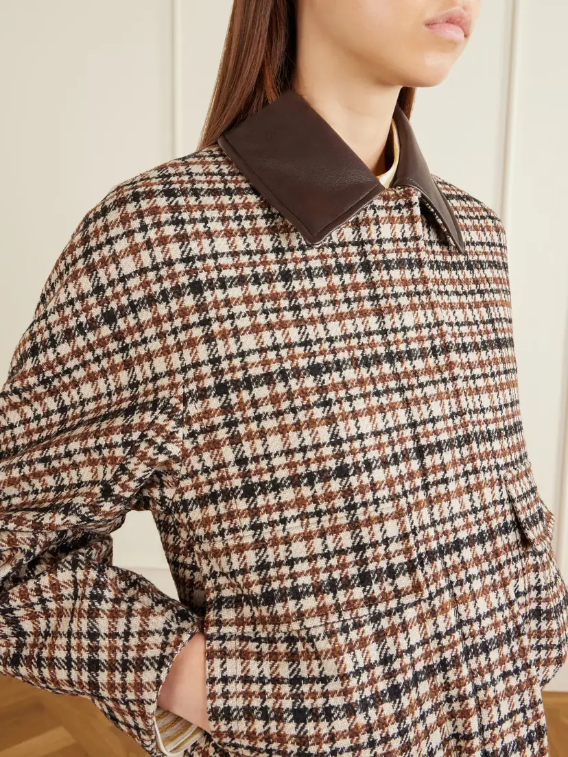 Brunello Cucinelli Checked Leather-trimmed Wool-blend Jacket | Thumbnail 5 Brunello Cucinelli Checked Leather-trimmed Wool-blend Jacket | Thumbnail 5