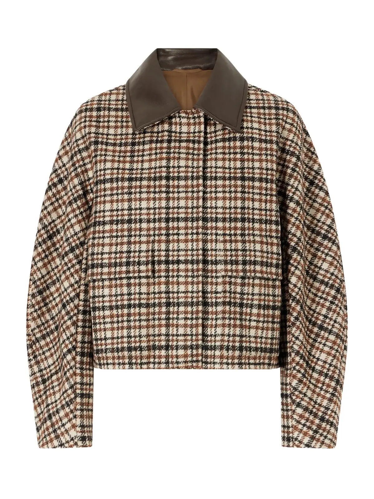 Checked Leather-trimmed Wool-blend Jacket Checked Leather-trimmed Wool-blend Jacket
