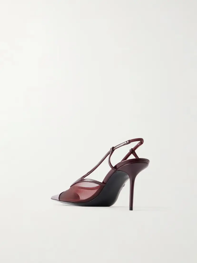 Saint Laurent Renée Cassandre-embroidered Patent Leather-trimmed Mesh Slingback Pumps | Thumbnail 3 Saint Laurent Renée Cassandre-embroidered Patent Leather-trimmed Mesh Slingback Pumps | Thumbnail 3