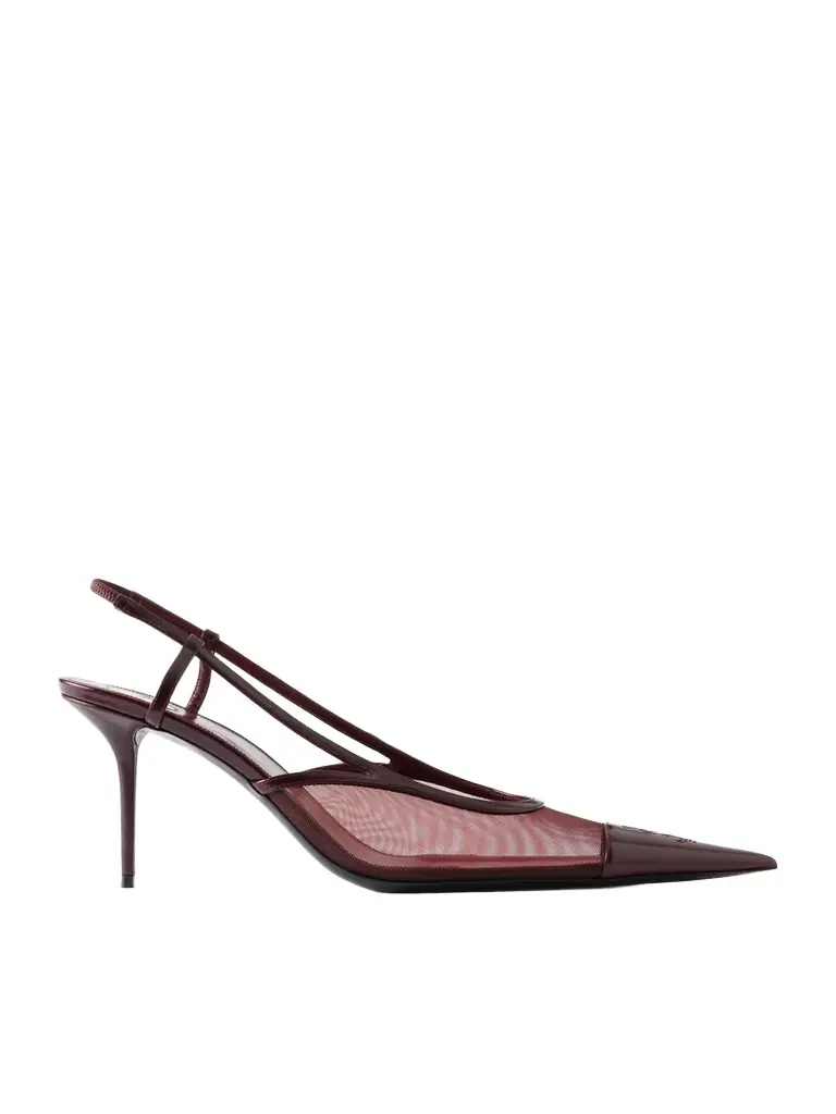 Saint Laurent Renée Cassandre-embroidered Patent Leather-trimmed Mesh Slingback Pumps | Image 1 Saint Laurent Renée Cassandre-embroidered Patent Leather-trimmed Mesh Slingback Pumps | Image 1