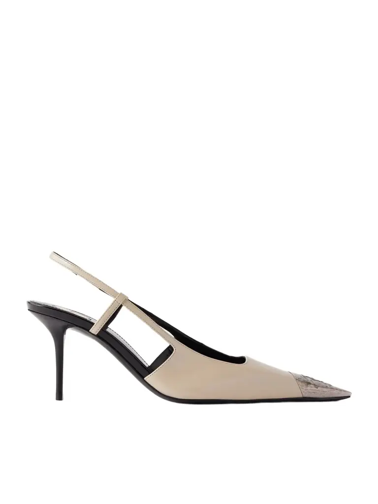Saint Laurent Jeanne Cassandre-embossed Leather Slingback Pumps | Image 1 Saint Laurent Jeanne Cassandre-embossed Leather Slingback Pumps | Image 1
