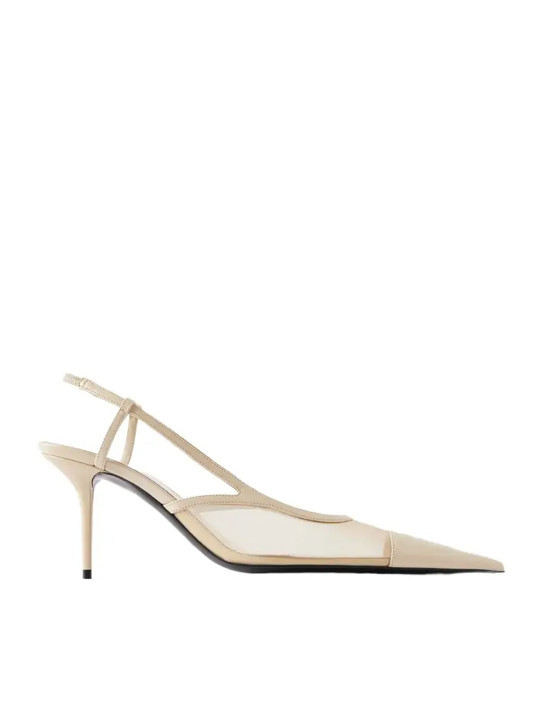 Saint Laurent Renée Cassandre-embroidered Patent Leather-trimmed Mesh Slingback Pumps | Image 1 Saint Laurent Renée Cassandre-embroidered Patent Leather-trimmed Mesh Slingback Pumps | Image 1