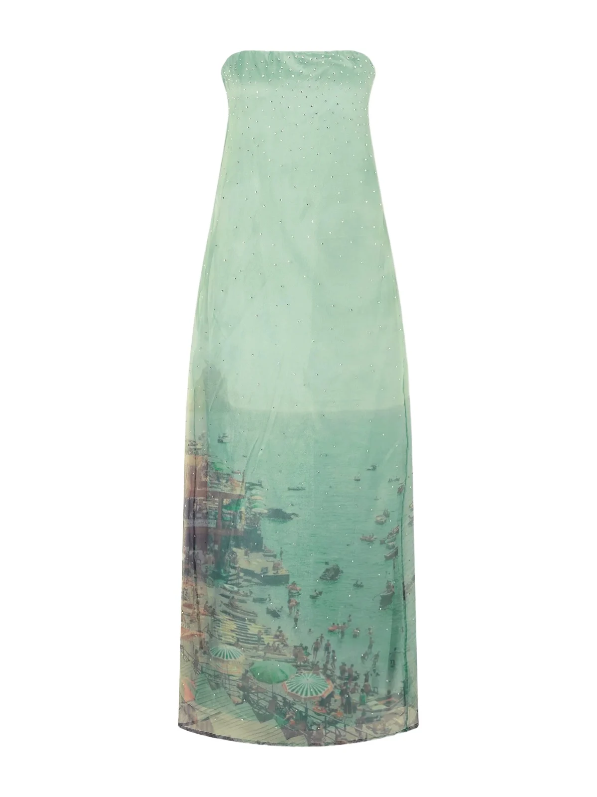 Amara Strapless Printed Organza Maxi Dress