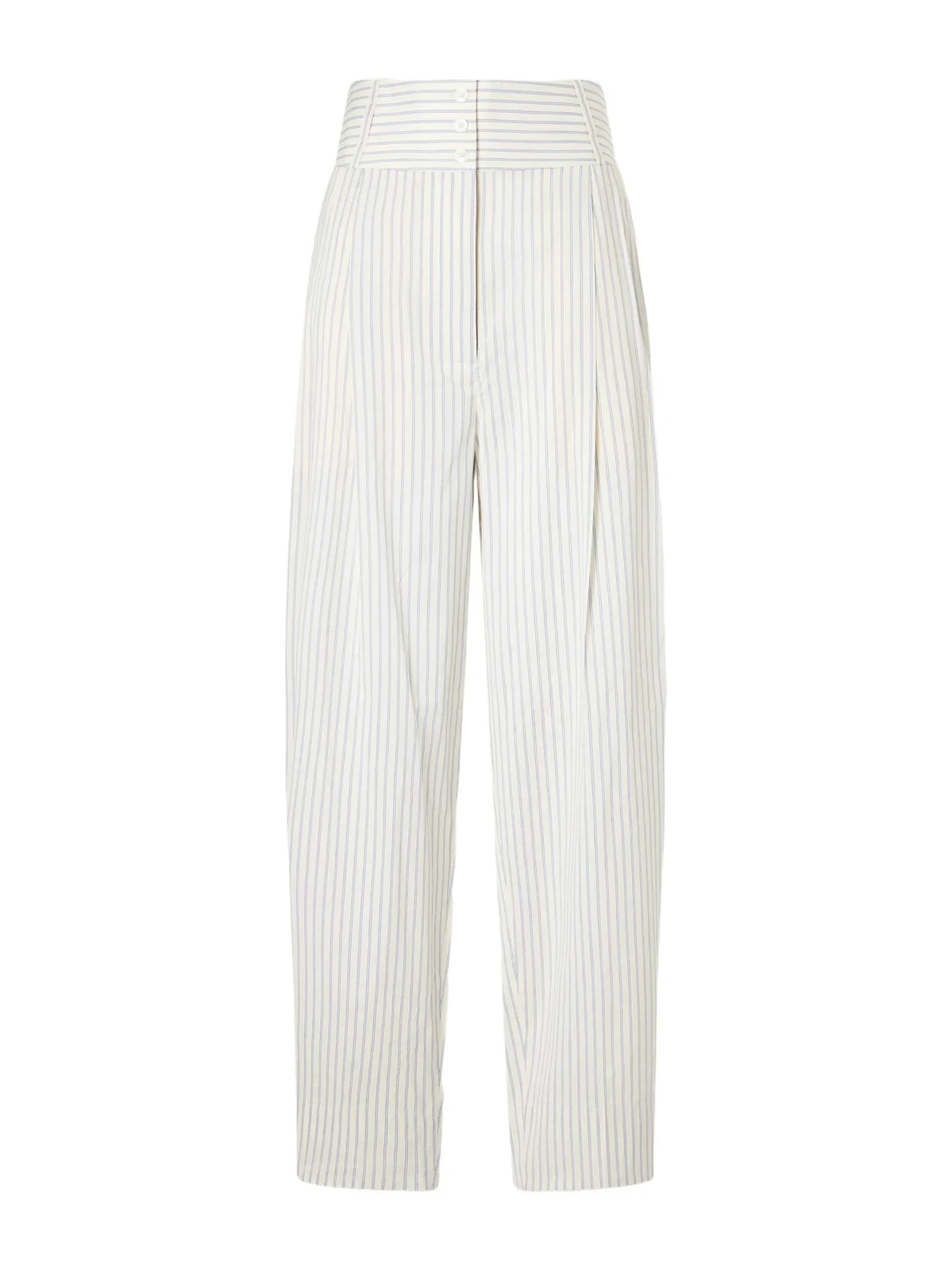 Pleated Striped Cotton And Silk-blend Straight-leg Pants Pleated Striped Cotton And Silk-blend Straight-leg Pants