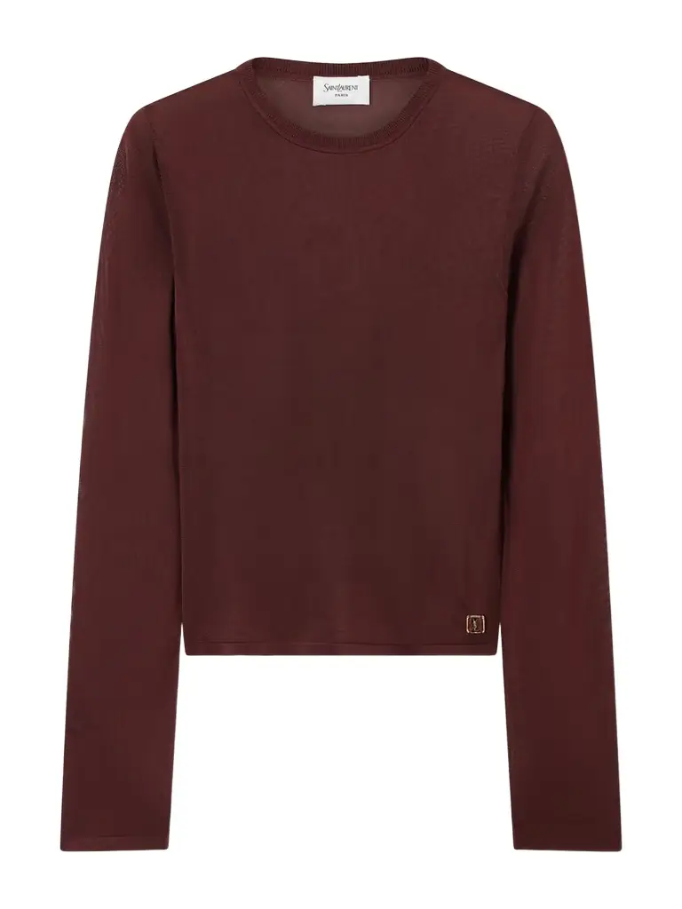 Saint Laurent Cassandre-embellished Knit T-shirt | Image 1 Saint Laurent Cassandre-embellished Knit T-shirt | Image 1